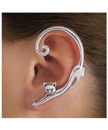 Cat Ear Climber Silver Cat Ear Wrap Earrings Feline Ear Cuff Earrings Cat Clip on Earrings Animal Crawler Earrings Jewelry for Women Cat Lovers Gifts
