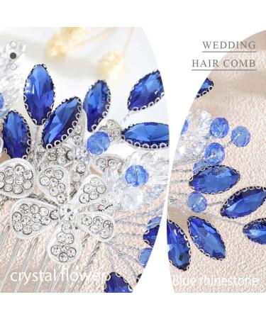 Flayem Handmade Bridal Hair Comb with Blue Rhinestone & Crystal Flower Perfect Hair Accessories for Brides & Bridesmaids - Buy Online on GoSupps.com