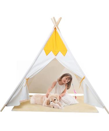 Large Pet Teepee Tent with Mat for Dogs & Cats | Portable Indoor/Outdoor Dog House - White Stripe Design - Buy Online on GoSupps.com