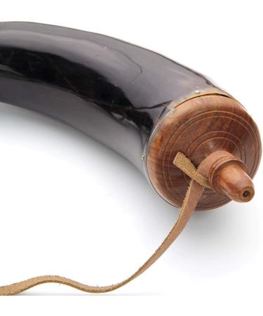 Hand-carved Windlass Gun Powder Horn with Spring Loaded Brass Dispenser and Leather Strap - Buy Online on GoSupps.com