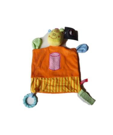 MaxiMo cuddly blanket giraffe coral/citrus with rattle and ring