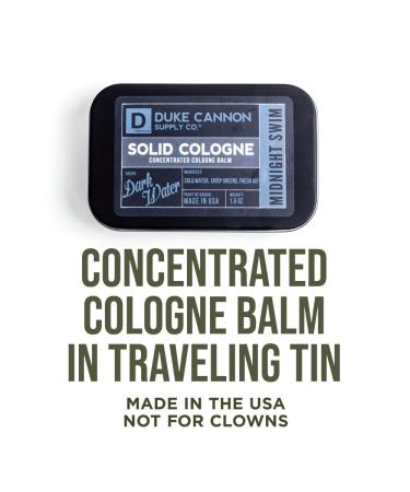 Duke Cannon Supply Co. Solid Cologne for Men Midnight Swim - Cold Water Crisp Greens Fresh Air - Concentrated Balm Travel-Friendly Tin 1.5 oz (1 unit) - Buy Online on GoSupps.com