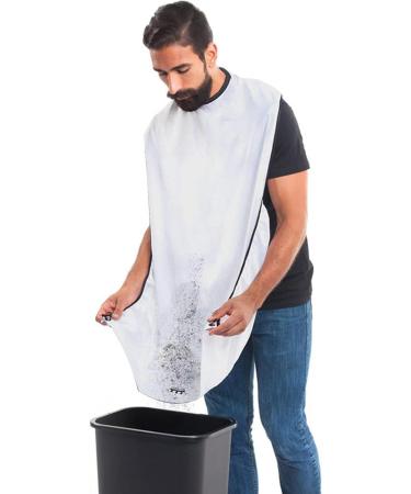 White Shaving Bib with Suction Cups - Salon Care Smock for Men's Grooming - Hair Cutting Apron with Powder Puff - Buy Online on GoSupps.com