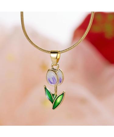 KUAIYIJU Simple Tulip Flower Pendant Necklace - Stylish Clavicle Chain Jewelry in Blue for Fashion Lovers - International Shipping Available - Buy Online on GoSupps.com