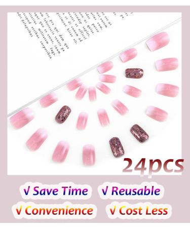 Sethexy Short Pastel Gradient Square Artificial Nails - 24 Glitter Acrylic Fingernails for Women & Girls - Easy Stick-On False Nails - Buy Online on GoSupps.com