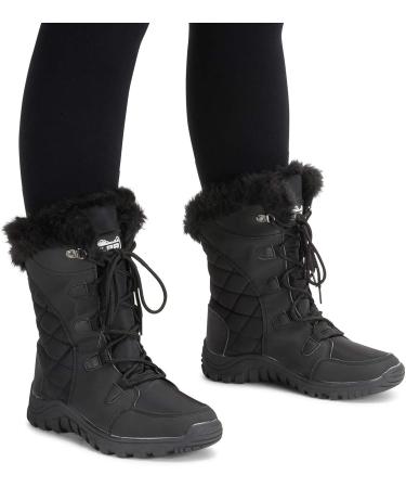 Polar Women's Quilted Faux Fur Cuff Winter Boots - Black | Duck Rubber Sole | Snow & Rain Outdoor Boot - Buy Online on GoSupps.com