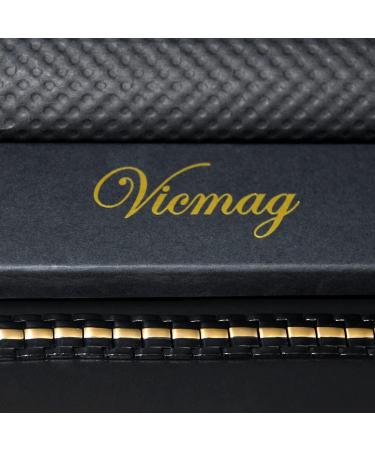 Vicmag Men Magnetic Bracelet - Double Row 3500 Gauss Titanium Steel Wristband in Black Gold Line with Adjustment Tool & Gift Box - Buy Online on GoSupps.com