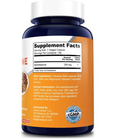 Benfotiamine 300mg 180 Veggie Capsules | Non-GMO, Vegan & Gluten-Free - Buy Online on GoSupps.com