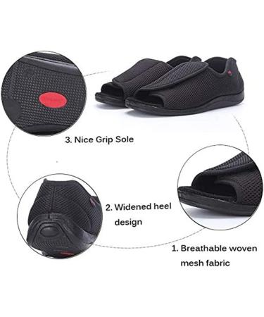 WCXTY Unisex Adjustable Open Toe Edema Slippers - Black, Size 7 | Diabetic & Swollen Feet Relief - Buy Online on GoSupps.com