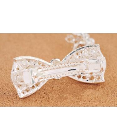 BeeSpring Silver Korean Style Crystal Rhinestone Butterfly Hair Barrette with Pearls for Women and Girls - 1Pcs - Buy Online on GoSupps.com