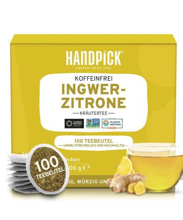 Handpick green tea ginger lemonate bag (100 pieces) pure ginger tea |Lemon grass liquorice lemon ginger |Round herbal tapeBrew hot or cold ginger tea lemon ginger 100 count (pack of 1)