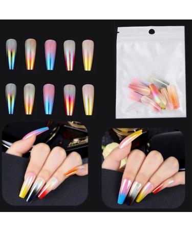 24 PCs Press On Nails Long Almond Rainbow Fake Nails Colorful Coffin Press On Nails Kit False Nails with Glue and Tools (CBJG-5 fix) - Buy Online on GoSupps.com