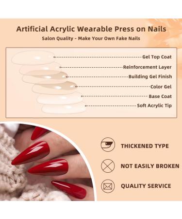 24 Pcs Red Press on Nails - Short Stiletto Almond | YEFIUO Spring Fake Nails - French Nail Tips - Full Cover Acrylic Nail Art Kit - Buy Online on GoSupps.com