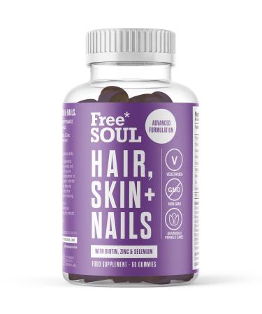 Hair Skin & Nails Gummies | Hair Growth & Skin Health Supplement | Biotin Enhanced with Vitamins B6 B12 Zinc Selenium E A C & D | Skin & Hair Support | 60 Advanced Gummies | Free Soul