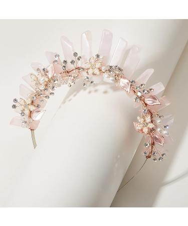Handmade Quartz Crystal Headband - Pink Flower Mermaid Tiara for Women - Wedding Fairy Costume Hair Accessory - Buy Online on GoSupps.com