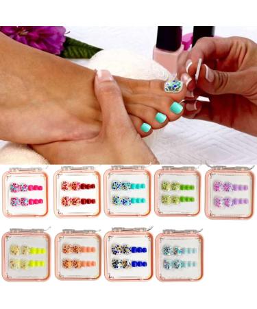 AJTUTUS French Tips Press on Toenails Fashionable Short Square Toe Stick on Colorful False Toe s for Women and Girls - Buy Online on GoSupps.com