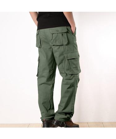 Men's Work Trousers & Hiking Cargo Pants - Breathable Cotton Ripstop Multiple Pockets | Outdoor Jogging Pants in Green - Size 44 - Buy Online on GoSupps.com