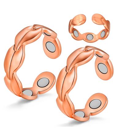 Vicmag 2PCS Copper Rings for Women 7X Ultra Strength Magnetic 99.99% Solid Pure Copper Adjustable with Gift Box (2 pcs Copper Leaf)
