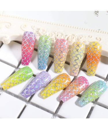 Kalolary Mermaid Nail Foil Transfer Stickers - Holographic Gradient Fish Scales Nail Decals for Women - 10 Sheets - Buy Online on GoSupps.com