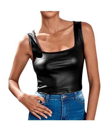 Women Metallic Crop Top Neckholder Obere Bot-Free Shirt Lack Leather Busier Busier-Free Shiny Bustier Top top Women Lack Leather Bh Type Dance Costume Underhirt Short Clubwear F1 Black M