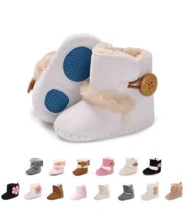 EDOTON Baby Warm Booties with Button Design Soft Bottom Non-slip Sole Toddler Snow Boots Winter Warm Shoes 12-18 Months A White