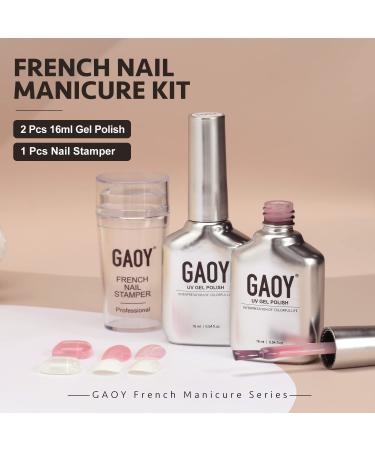 GAOY French Manicure Kit with Nail Stamper, 2 Gel Polish in Sheer Pink/White, UV Light Cure Mauve, Perfect for French Tip - Nail Stamper Included - Buy Online on GoSupps.com
