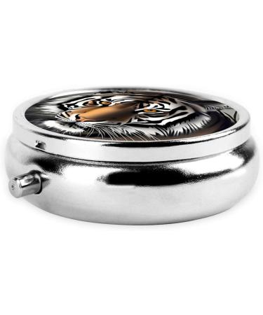 Buy Tiger at Rest Portable Metal Pill Box | Round Mini 3-Compartment | Ideal for Travel | Black Hinged Design - Buy Online on GoSupps.com