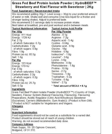 Grass Fed Beef Protein Isolate 95% - HydroBEEF | Strawberry & Kiwi Flavour (2kg) Kiwi 2kg - Buy Online on GoSupps.com