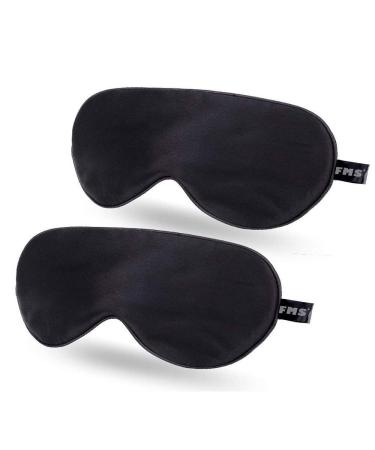 FMS Natural Silk Sleep Mask Blocks Light Completely 2 Packs Soft Lightweight Eye Mask with Adjustable Strap Best for Travel Meditation Shift Work and Daytime Napping (Black)