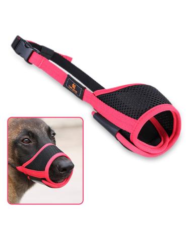 Andiker dog muzzle made of mesh with adjustable loop and soft pad dog training muzzle prevents barking biting and chewing (red-black size XS) red/black XS