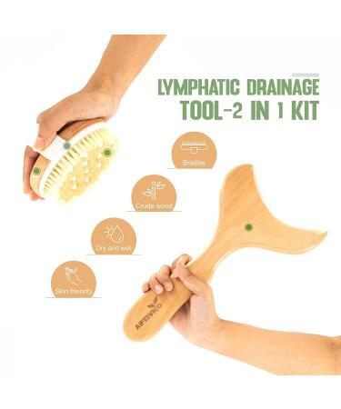 AIFEIVICO Wood Therapy Massage Tools & Dry Brush 2 Kit for Anti Cellulite Lymphatic Drainage | Body Brush, Massage Paddle, Gua Sha | Maderotherapy Set - Buy Online on GoSupps.com