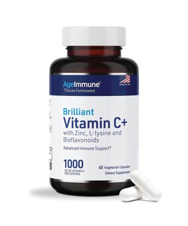 Vitamin C 1000mg Complex with L-Lysine 500mg Zinc 12mg Bioflavonoids 300mg. Doctor Formulated Magnesium Stearate Free Supplements for Healthy Immune System Support.(1)