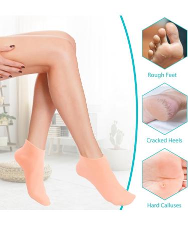 Silicone Moisturizing Socks Women Foot Spa Pedicure Silicone Socks Foot Mask Exfoliating Beach Protective Gel Socks Anti Slip Aloe Socks for Dry Cracked Feet Calluses Foot Care (White+Skin Color) - Buy Online on GoSupps.com