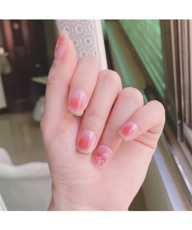 Square Fake Nails Short Full Cover Glue Included French Cherry Blossoms Press on Nails 24 Pieces Nail Art Tips for Nail Salons and Women DIY Nail Art - Buy Online on GoSupps.com