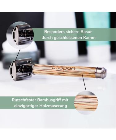BOOpan Premium Women's Razor Set - Sustainable Hobel with Bamboo Grip & 5 Blades - Safe & Gentle Shave - eBook Included - Buy Online on GoSupps.com