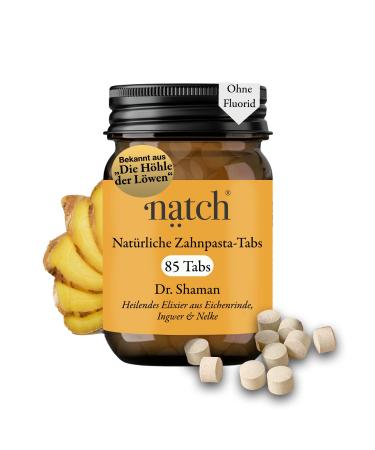 NATCH tooth cleaning tablets without fluoride toothpaste tablets 85 tabs for healing the gums and for sensitive teeth Dr.Shaman with ginger foams vegan & plastic -free toothpaste without fluoride