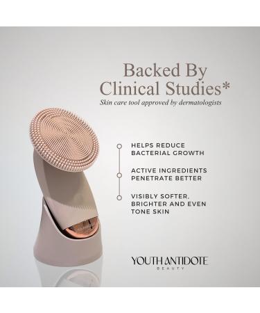 Sonic Facial Cleansing Brush - Waterproof Electric Silicone Face Cleaner with Stand Adjustable Frequency & Magnetic Charger - Velvety Rose - Buy Online on GoSupps.com