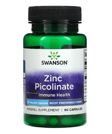 Swanson Zinc Picolinate 22mg for Immune System and Antioxidant Protection | Highly Absorbable Formula for Daily Wellness - 60 Capsules