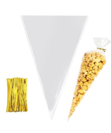 200 Pieces Plastic Triangle Bags with Twist Ties BetterJonny 7.1 * 14.6inch Clear Cone Bag Cello Cellophane Bags Transparent Party Treat Sweets Bags for Wedding Candy Flowers Snacks Cookies 18*37cm