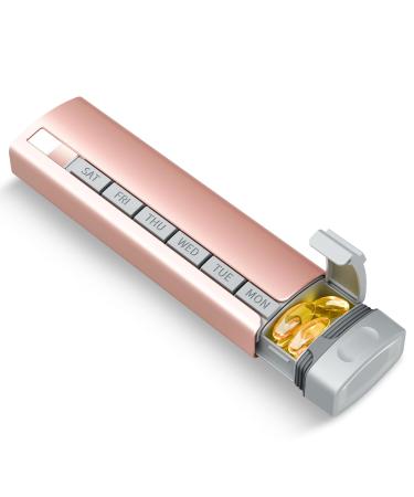 Pill Organizer 7 Day Betife Upgrade Premium Aluminum Alloy Daily Pill Box Weekly Travel Pill Case Cute Pill Holder to Hold Vitamins Medicines Pills Supplements (Pink)