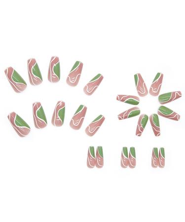Justotry 24 Pieces Ballerina Press-On Nails - Short White & Green Swirl Acrylic Fake Nails for Women - Artsy Nail Art Design - Buy Online on GoSupps.com