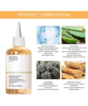 Glycolic Acid Toning Solution Glycolic Sour 7% Toner Glycolic Acid 7% Lotion Acid 7% Toning Resurfacing Solution Aloe Facial Toner Hydrating Face Serum Skincare Hyaluronic Acid Serum 100ML - Buy Online on GoSupps.com
