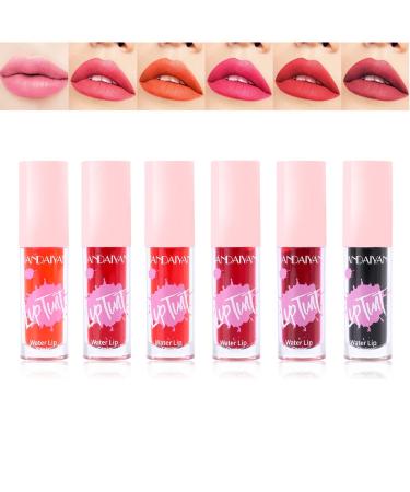 BSMKCL 6 Colors Water Lip Tint Set High Pigment Liquid Lipstick Velvet Waterproof Non-Stick Cup Not Fade Long-Lasting Lip Gloss for Women and Girls Moisturizing Lip Stain Lip Makeup Gift Set