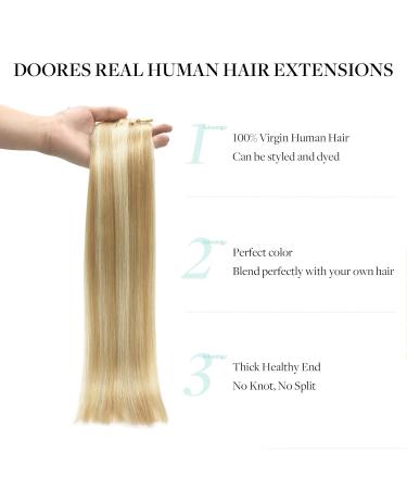 Doores Seamless Clip In Extensions - Real Hair 35cm 14 Inch Dirty Blonde Highlights 110g Remy Human Hair - Thick Natural & Seamless #18/613 - Buy Online on GoSupps.com