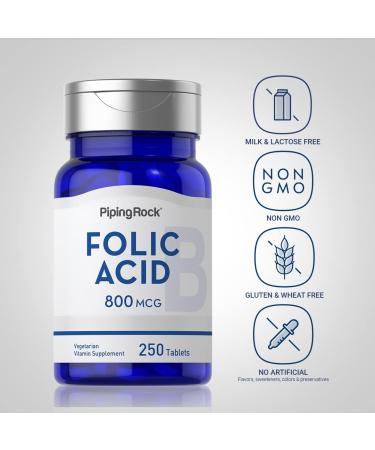 Piping Rock Folic Acid 800 mcg | 250 Tablet Capsules | Supplement for Men and Women | Vegetarian Non-GMO Gluten Free - Buy Online on GoSupps.com