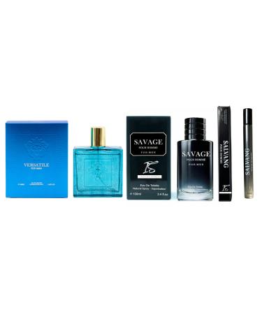 Savage Pour Home & Lion Versatile Cologne for Men + Salvang Travel Spray of 35ml Eau De Toilette Natural Spray Savage & Lion Versatile Parfum 3.4oz Fl Oz/100ml each (Pack of 3)