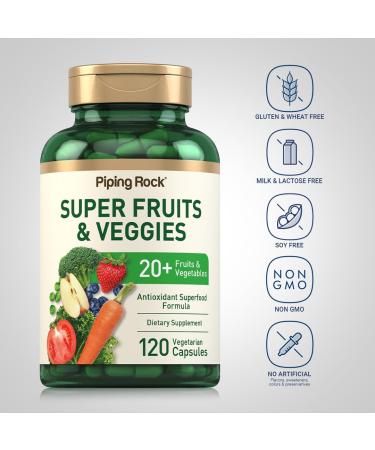 Piping Rock Fruits and Veggies Supplement | 120 Capsules | Plus 20 Fruit and Vegetables | Antioxidant Superfood Formula | Daily Multivitamin | Vegetarian Non-GMO Gluten Free - Buy Online on GoSupps.com