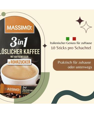 MASSIMO Instant Coffee 3 in 1 with Coffee Beans White Coffee and Cane Sugar - 160 Instant Coffee Sticks of 17 g - Quick Preparation - Pack of 16 - Buy Online on GoSupps.com