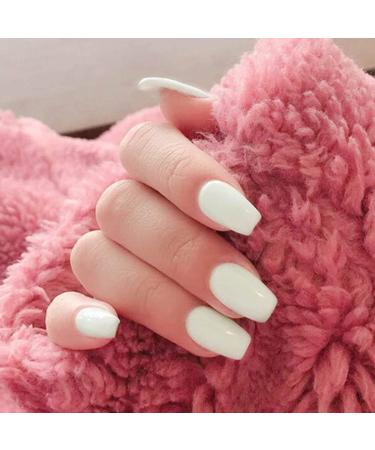 Handcess Shiny White Coffin Artificial Nails - Medium Ballerina Press-On Tips for Women & Girls | Full Coverage Pure Color - Buy Online on GoSupps.com