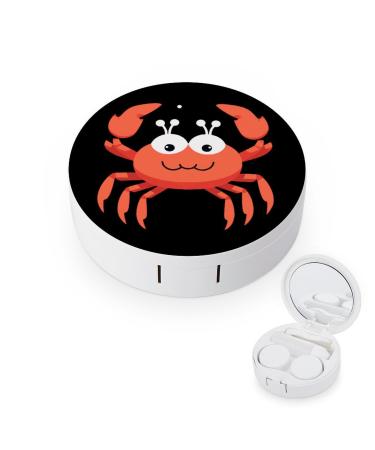 Happy Crabs Cartoon Contact Lens Travel Kit Portable Cute Contact Box with Mirror for Daily Outdoor